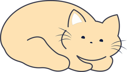Fototapeta premium Cute Sleeping Cat Curled Up Cartoon Illustration, Beige Pastel, Kawaii Animal, Isolated on Transparent Background