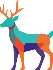 Obraz premium Geometric multicolored deer silhouette illustration on white background