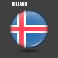 Obraz premium The national flag of Iceland is round.Vector.A round 3d flag icon with high detail.A spherical illustration of the flag.