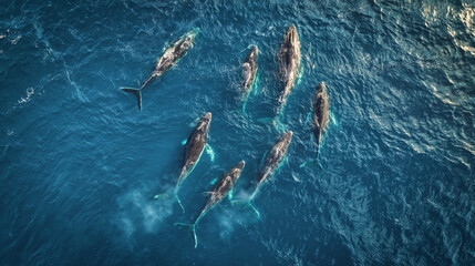 Obraz premium Spectacular Aerial View of Whales: Marine Life and Ecosystem Biodiversity in the Pacific Ocean
