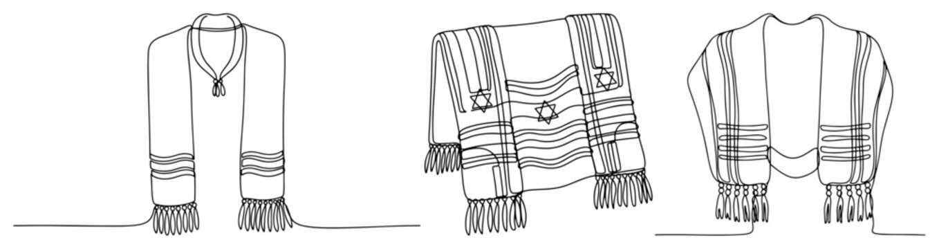 Jewish tallit prayer shawl with Star of David symbols continuous line art style