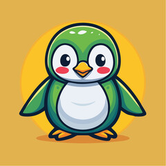 Obraz premium Cute cartoon green penguin character standing.