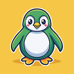 Obraz premium Cute cartoon green penguin character standing.