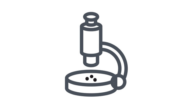 Microscope vector icon illustration for scientific research, laboratory analysis, and medical diagnostics. Minimalist black line art symbol of a lab tool for biology, chemistry, and education.