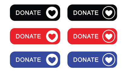Fototapeta premium Donate button icons in various colors and styles for charity fundraising