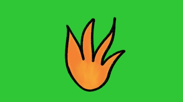Hand-Drawn Fire Flame Heat Animation on Green Screen | Simple 2D Burning Energy Doodle | Playful Hot Element Motion Asset hand drawn animation