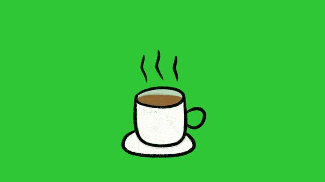 Hand-Drawn Hot Coffee Cup Animation on Green Screen | 2D Vector Cafe Drink Mug Doodle | Minimalist Morning Breakfast Animated Asset hand drawn animation