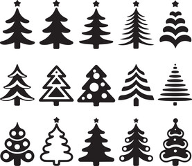 Obraz premium Assortment of decorative Christmas trees, unique silhouettes, holiday celebration icons
