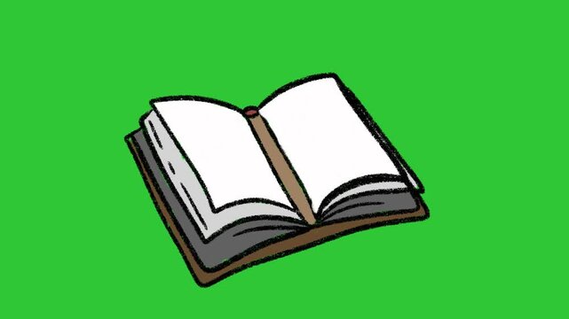 Hand-Drawn Open Book Reading Animation on Green Screen | Simple 2D Education Literature Doodle | Playful Library Learning Animated Asset hand drawn animation