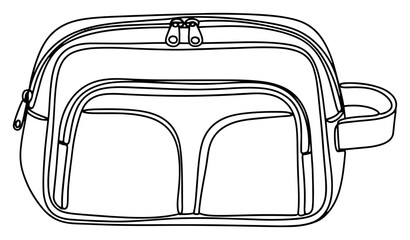 Travel toiletry bag with zippers and pockets in continuous line art style © Katarzyna