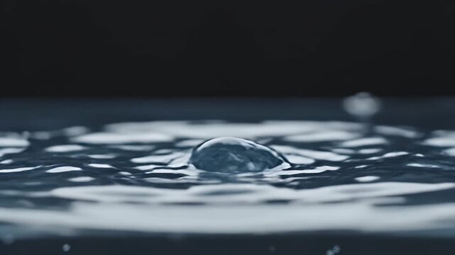Close-up Slow Motion of Water Droplet Impact and Ripples.