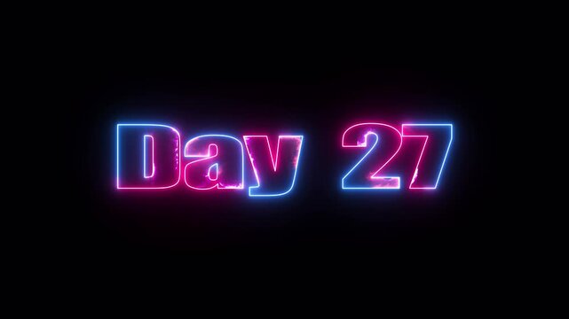 Neon "Day 27" Text in Pink and Blue Glow, Isolated on Black Background, Title Card, Motion Graphics