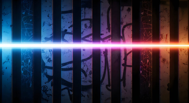 Cyberpunk Neon Light Beam Gradient on Urban Grunge Textured Wall