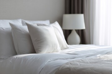 Obraz premium comfortable bed with white sheets and pillows bedroom interior