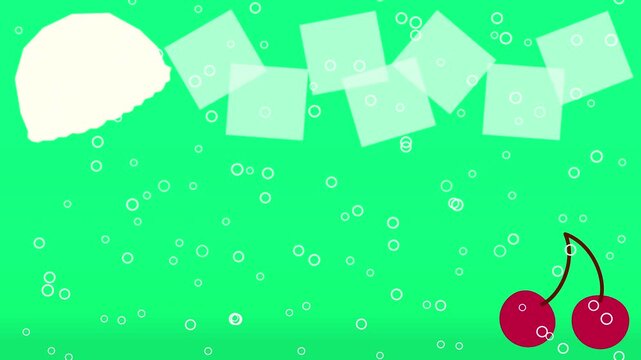メロンソーダにアイスクリームとさくらんぼを添えた、炭酸が弾けるポップなアニメーション背景
