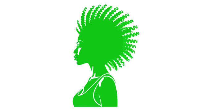 Green silhouette profile of a woman with a mohawk hairstyle