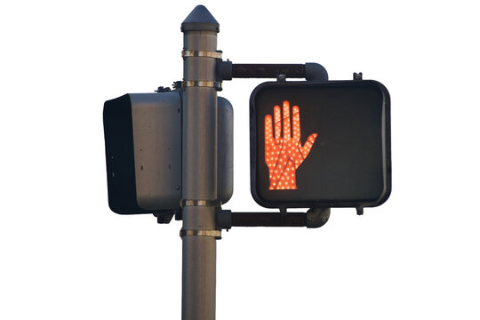 a traffic signal to cars and pedestrians that its NOT OK to walk across the street isolated on a transparent background