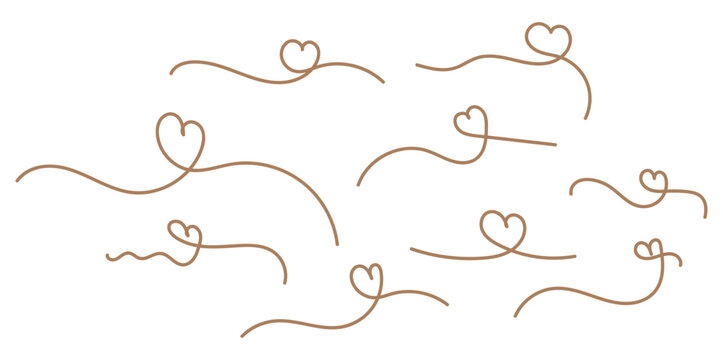 Brown Heart Symbols and Lines on White Background