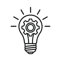 Fototapeta premium Grey light bulb with gear and rays on white background