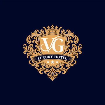 Luxury Monogram VG Crest Logo with Royal Crown and Shield Ornament