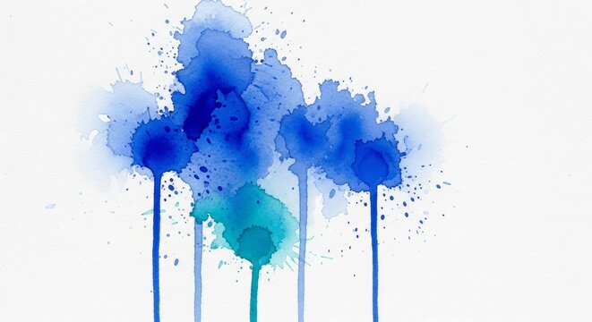Abstract Sapphire and Cornflower Blue Watercolor Painting with Paper Texture