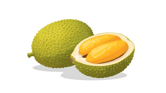 Green ackee fruit cut open and whole on white background