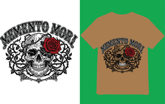 Memento Mori Skull Rose Gothic T-Shirt | Dark Art Floral Skeleton Tee