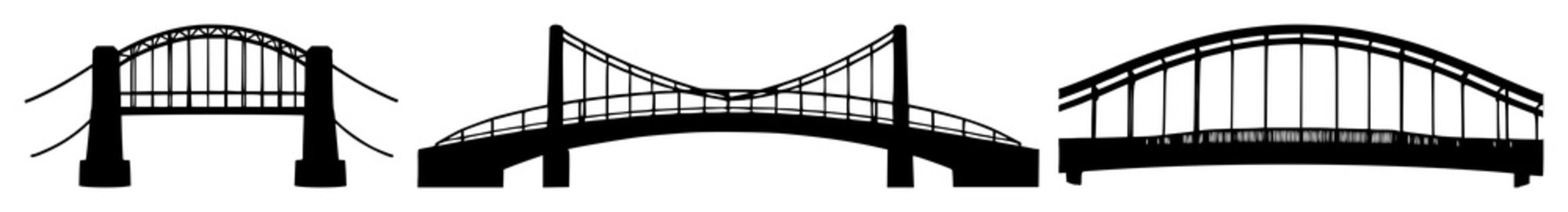 Bridge set with single black silhouette over white background featuring arch bridge, architectural, cityscape with monochrome and illustration