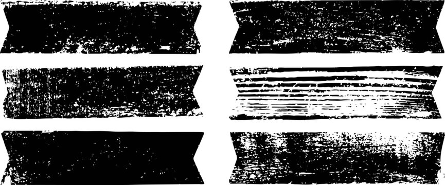 Grunge black textured banners vintage distressed horizontal shapes with rough ink and noise effect