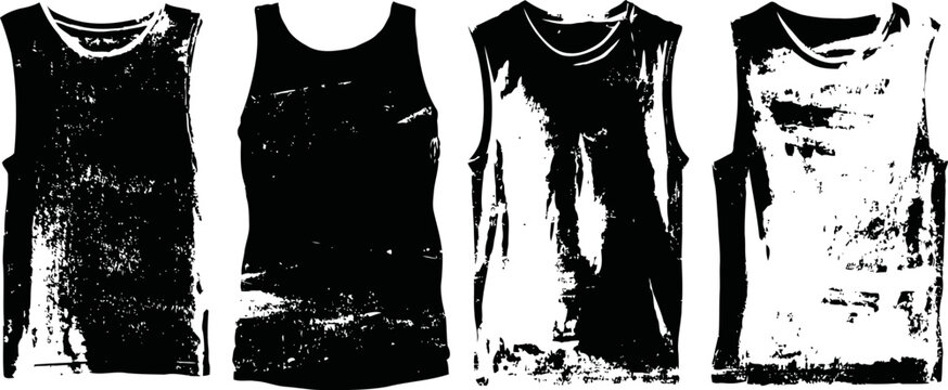 Grunge black and white tank tops in different distressed textures and patterns