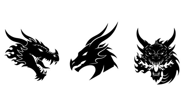 Dragon head silhouette black mythical logo vector