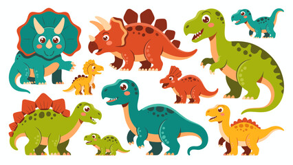 Cute Cartoon Dinosaur Vector Set Colorful Prehistoric Animal Collection © MSTPOPI