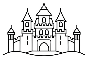 Fototapeta premium castle silhouette line art vector illustration with a white background