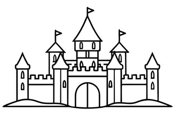 Obraz premium castle silhouette line art vector illustration with a white background