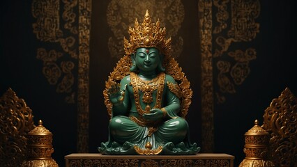 Fototapeta premium Creative composition of statue of sitting on table - Generative AI