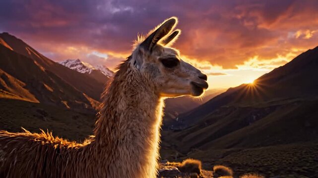 Majestic Llama Silhouetted Against Andean Sunset