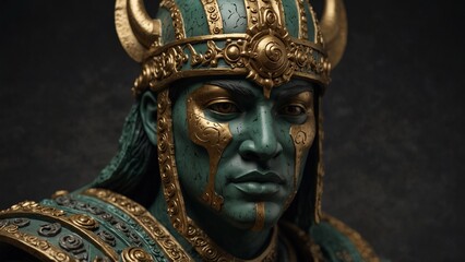 Obraz premium Close up of statue of man wearing helmet, digital art illustration - Generative AI