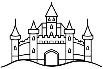 Obraz premium castle silhouette line art vector illustration with a white background
