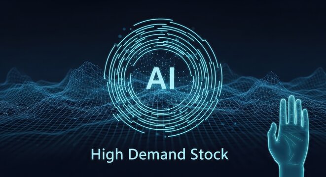 High demand stock image of AI technology with glowing blue hand ai technology glowing blue hand gest