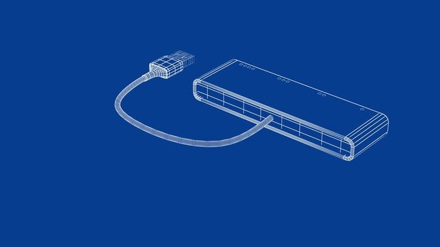 3D wire-frame model of USB hub with four ports