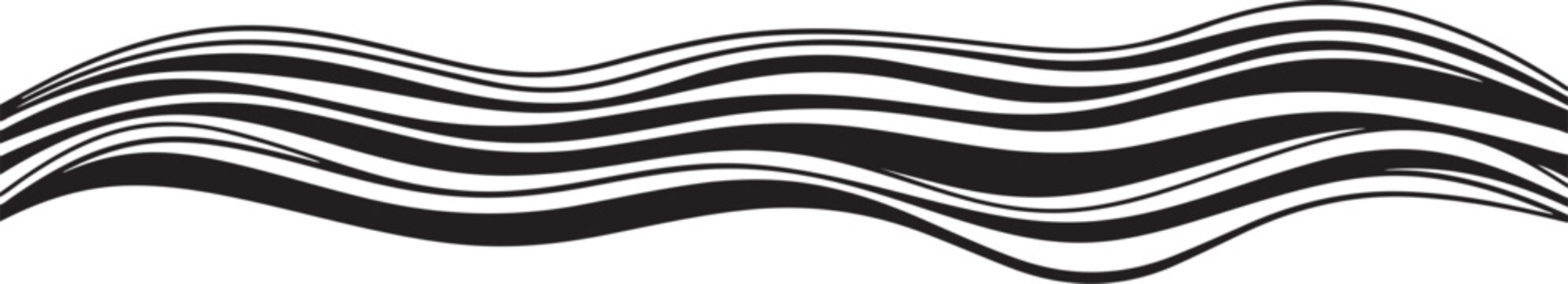 Wavy black and white striped border, abstract wave design, vector graphic element, decorative frame