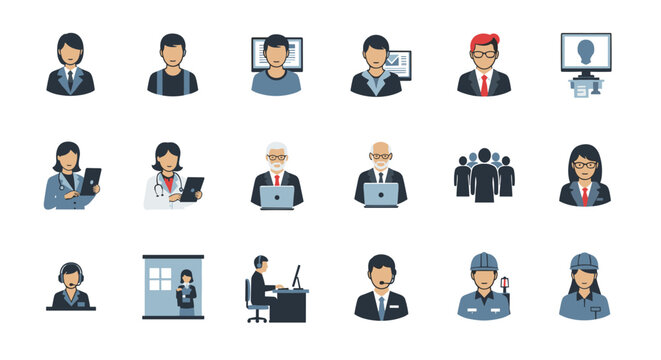 Diverse Professional Avatars Collection Representing Various Occupations and Roles