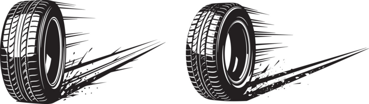 Spinning car tires with motion blur effect automobile spinning rotation performance transportation movement circular momentum velocity acceleration competition traction abstract