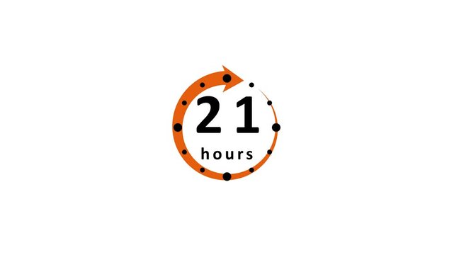 Twenty one hours time duration with a circular orange arrow and black dots signifying a countdown or time limit on a white background