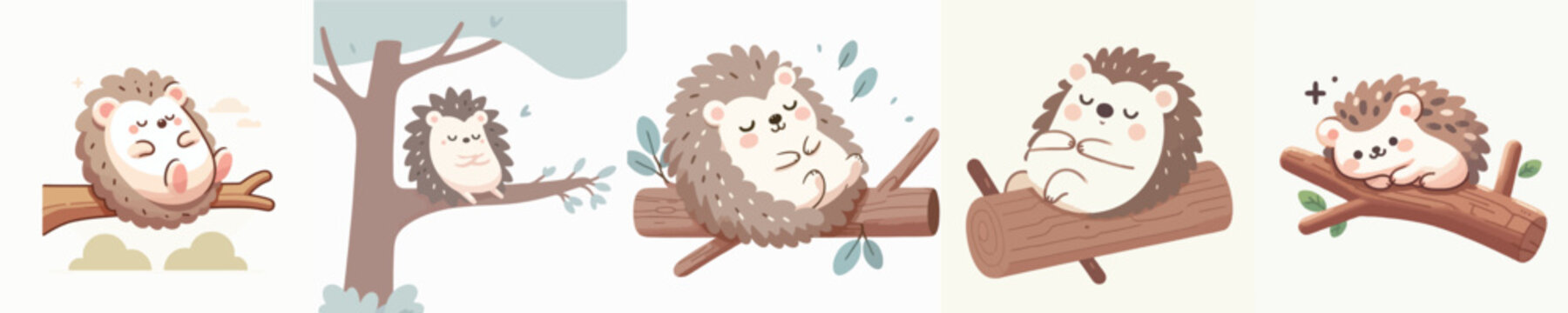 vector cute hedgehog relaxing on tree branch