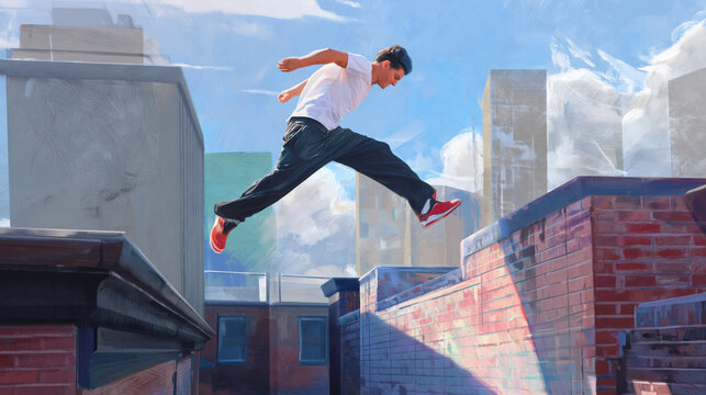 High-Energy Urban Parkour Freerunning on Rooftops: Dynamic Movement Art Across Cityscapes