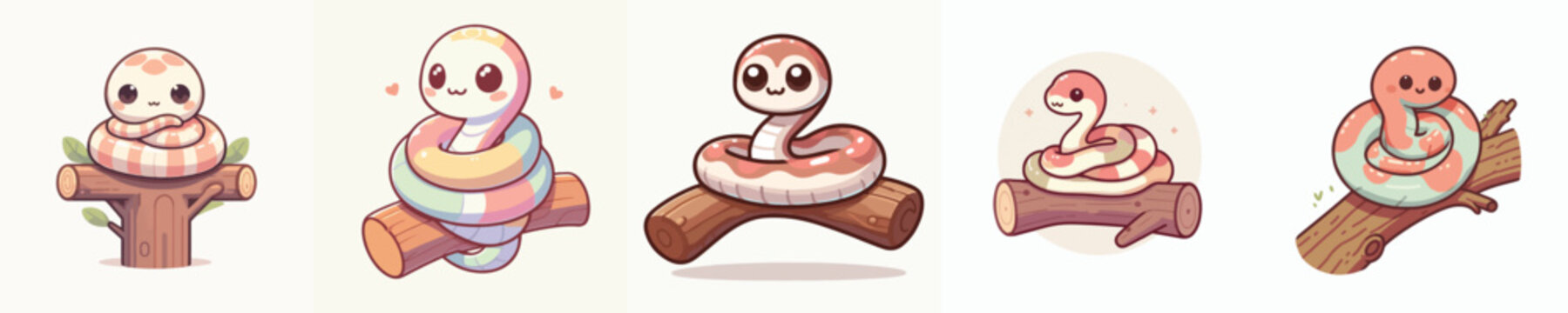 vector cute snake relaxing on tree branch