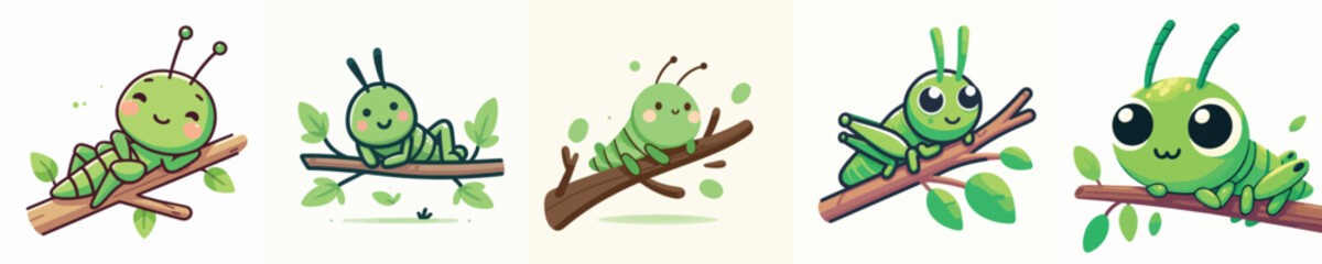 Fototapeta premium cute grasshopper vector relaxing on a tree branch