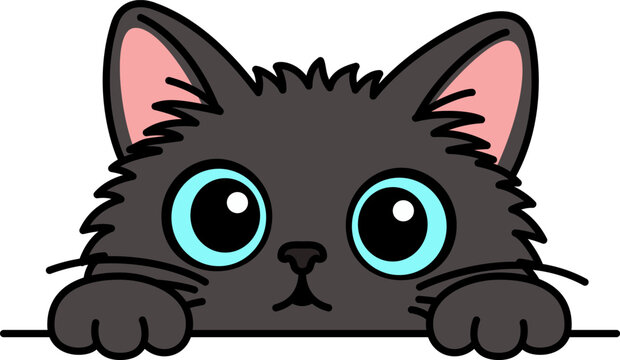 こちらを覗いている猫のイラスト。（An illustration of a cat peeking in. white background.）
