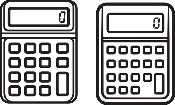 Two black calculators with screens and keypads isolated on white background flat design numeric keypad calculator mathematics calculation counting business education technology electronic